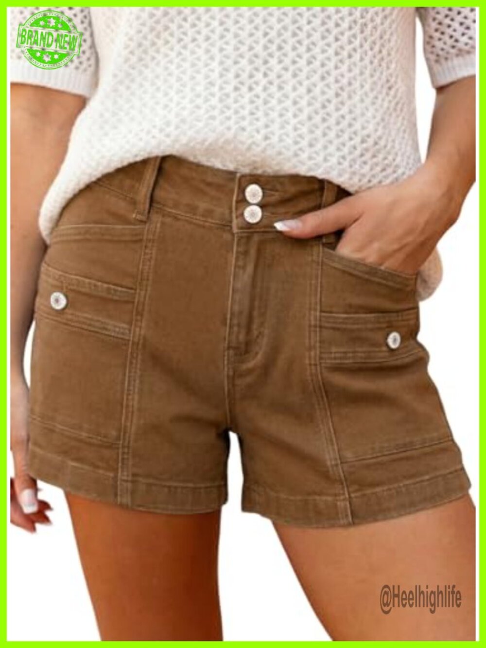 High Waisted Stretchy Denim Jean Shorts Double Button Fly A-Line